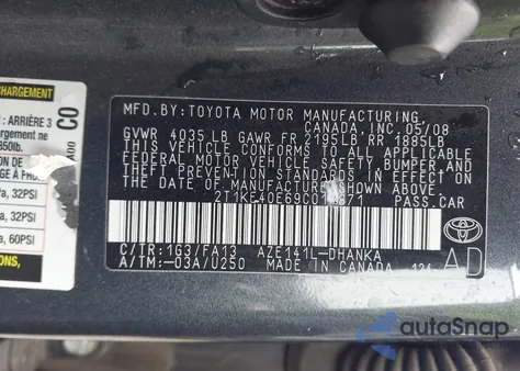 2009 Toyota Matrix S z USA, uszkodzony, nr VIN 2T1KE40E69C017871